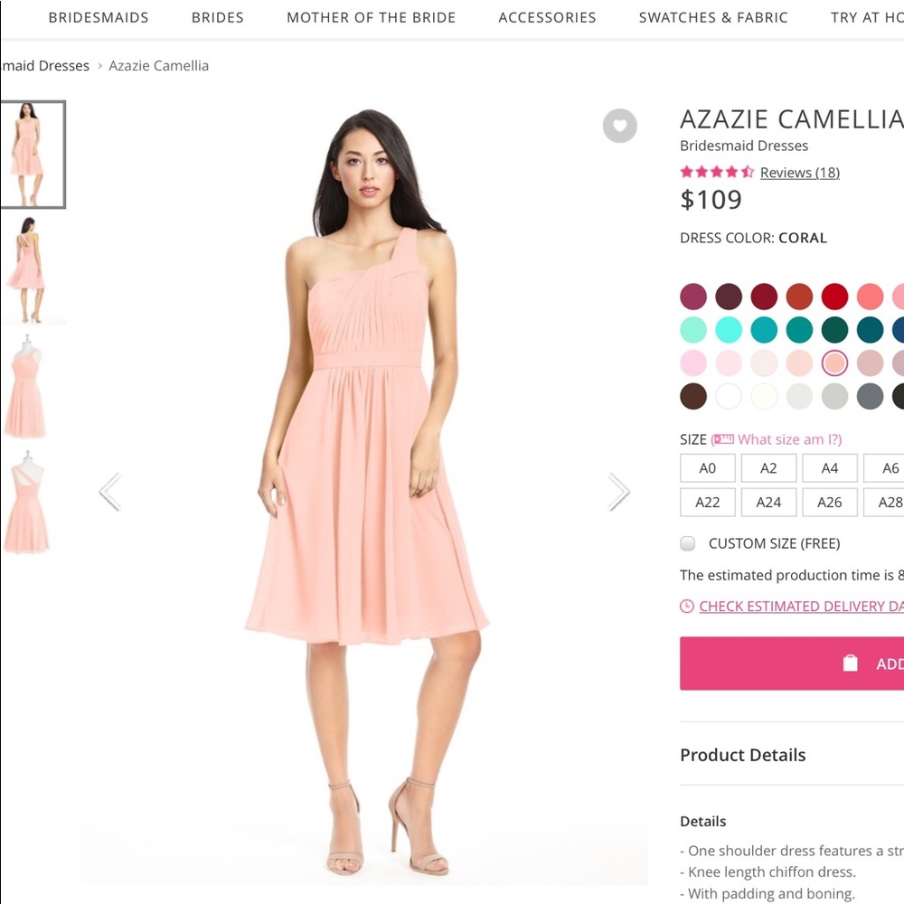 AZAZIE BRIDESMAID CORAL DRESS SIZE 6 (CAMELLIA)